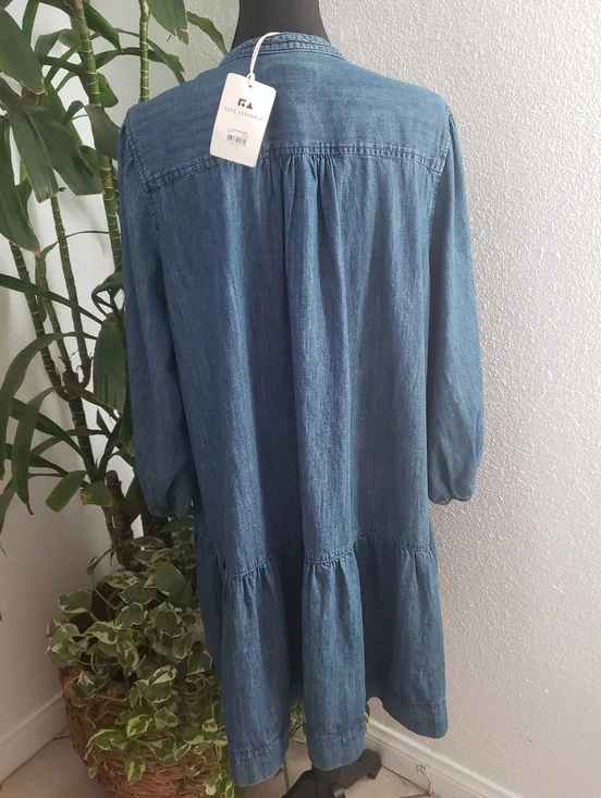 Free Assembly Relaxed Blue Denim-Style Long Sleeve Tunic Dress Size XXL - Picture 3 of 11